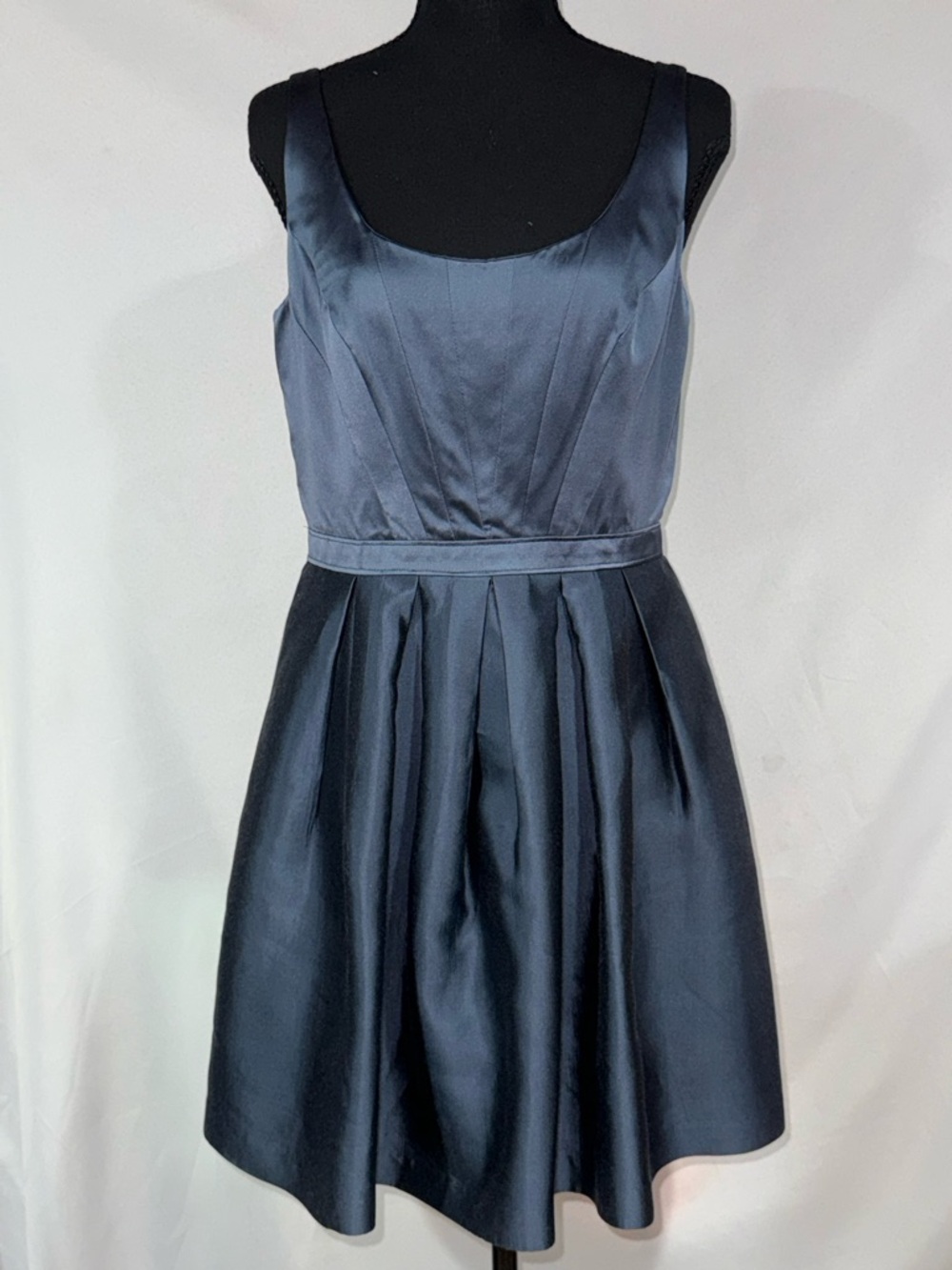 Adrianna Papell Navy Satin Scoop-Neck Fit & Flare Mini Dress
